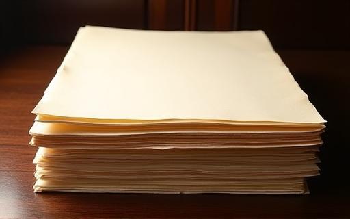 A stack of legally binding documents with official seals on a dark oak desk